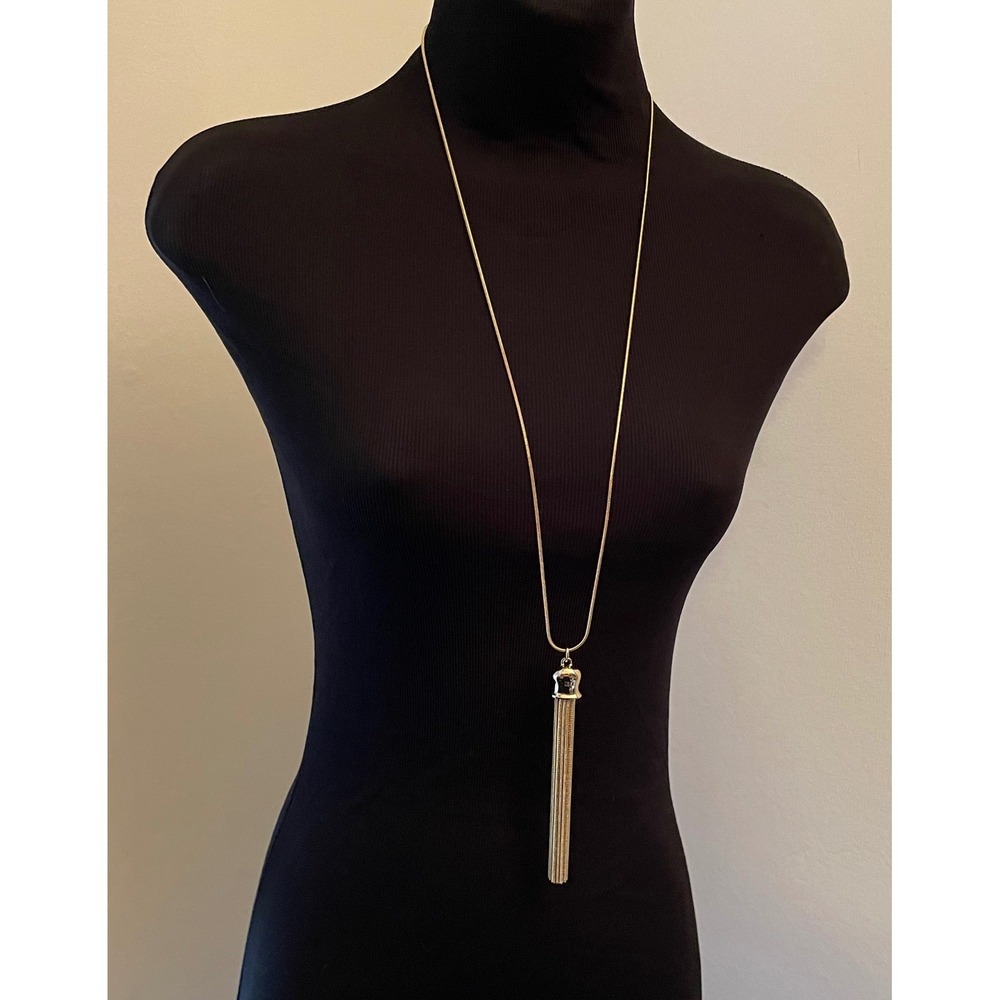 VintageCharter Club Gold Tone Long Snake Chain Tassel Pendant Necklace
